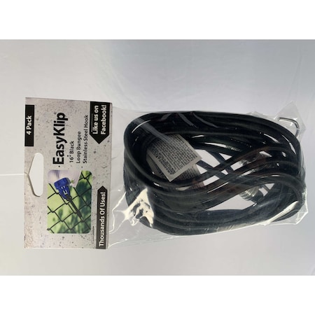 Easyklip 16" Black Loop Bungee With Stainless Steel Hook, PK4 BL416B